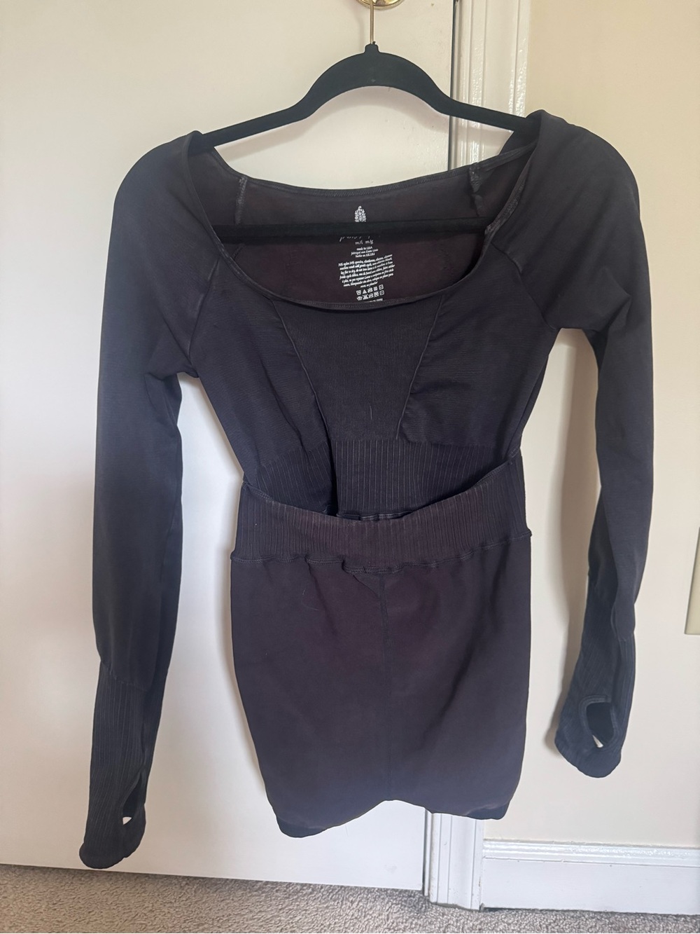 FP Movement by Free People Black Long-Sleeve Bodycon Midi Dress